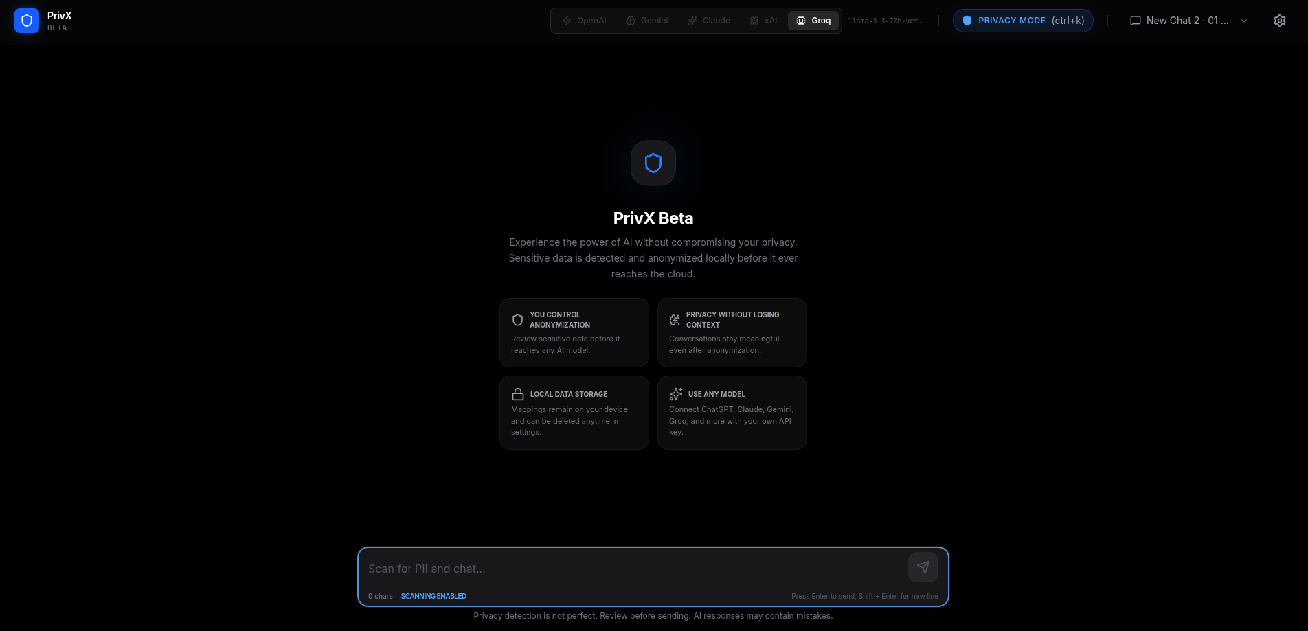 PrivX | Privacy Without Losing Context preview screenshot